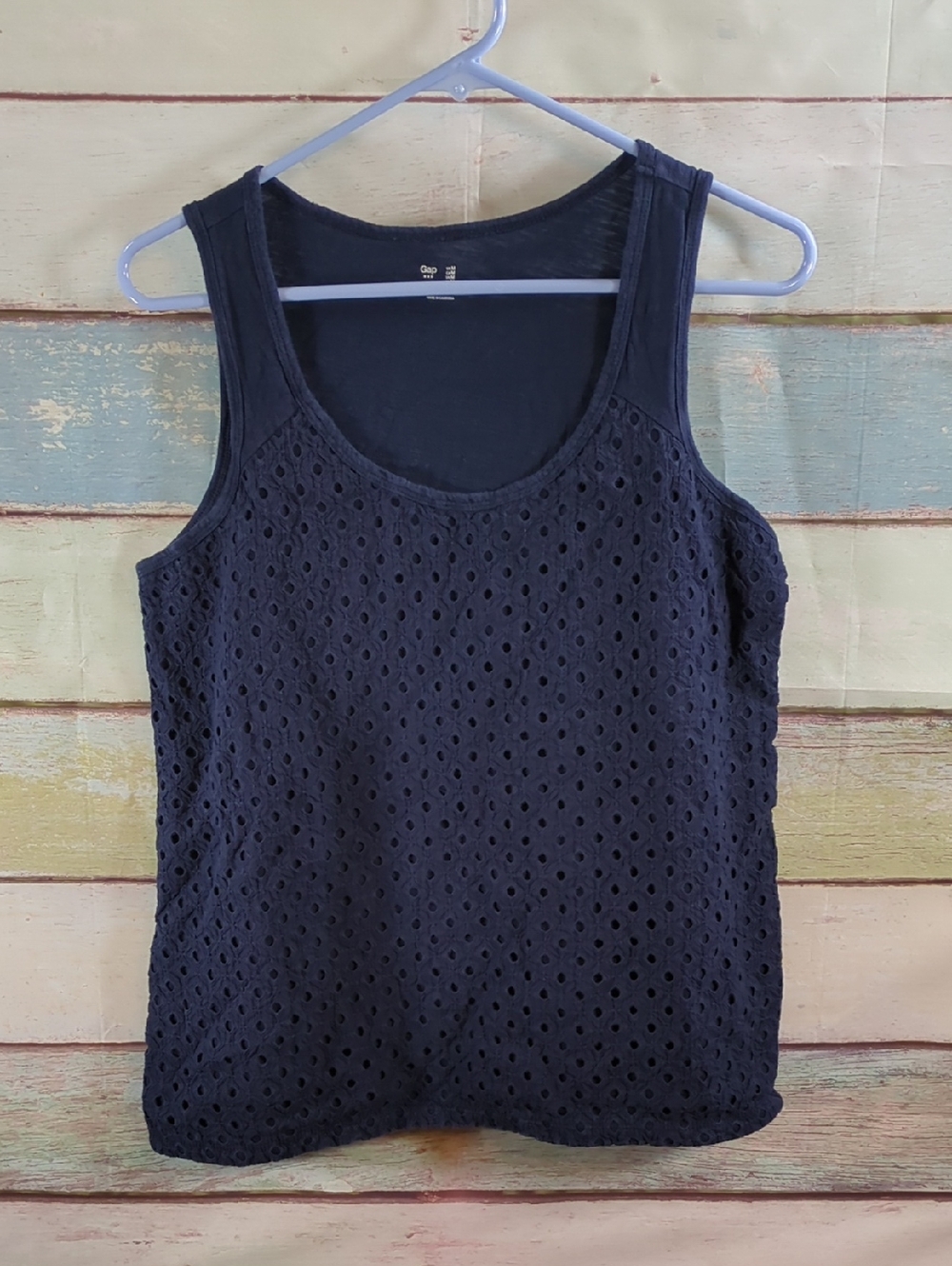 GAP Navy Eyelet Tank - Sleeveless Scoop Neck